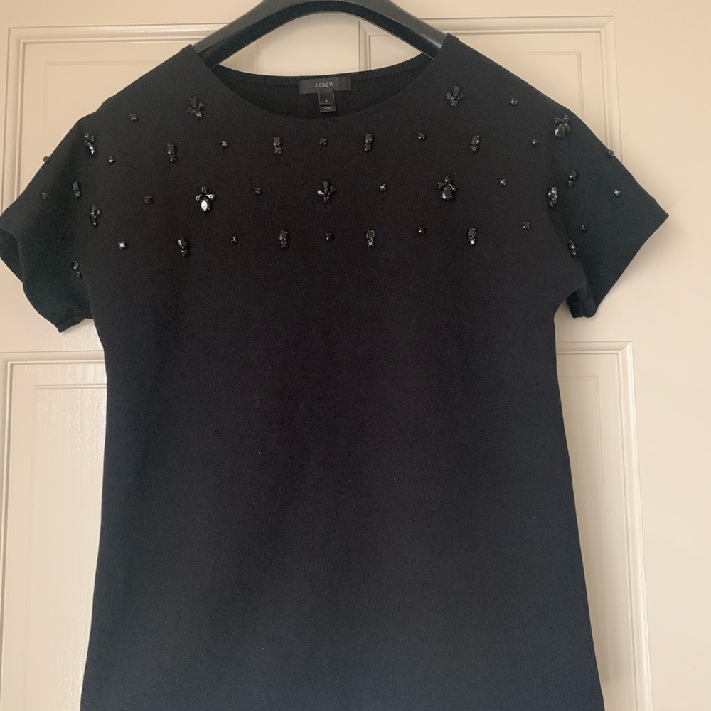 J. Crew Black Short Sleeve Top with Embellishments